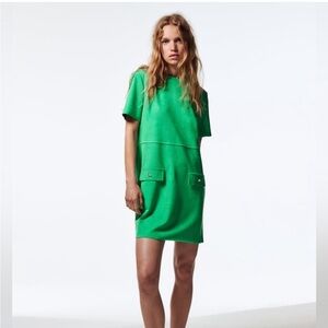 ZARA FAUX SUEDE MINI DRESS WITH GOLD BUTTONS